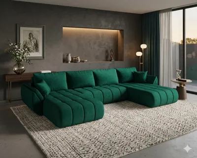 Image de Canapé d’angle SYDNEY PREMIUM U marron velours Monolith 9 - fonction couchage, coffre de rangement pour la literie