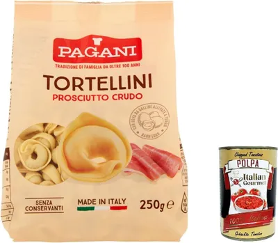 Produktbild von 12x Pagani Pasta all' Uovo Tortellini con Prosciutto Crudo, Eiernudeln mit Parma ham, Pasta mit Ei 250g + Italian Gourmet polpa 400g