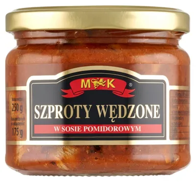 Zdjęcie produktu dla Szproty wędzone w sosie pomidorowym 250 g MK słoik