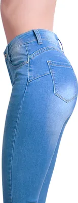 Produktbild von topschuhe24 2414 Damen Skinny Jeans Hose High Waist Push Up, Farbe:Blau, Größe:36 EU