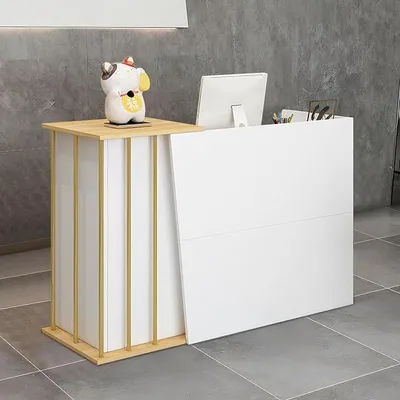 Produktbild von Moderne Empfangstheke mit Stauraum, Verkaufstheke mit Abschließbare Schubladen und Regale, Rezeptionstheke Kompakt, Empfangsmöbel für Geschäft Hotel Büro Bekleidungsgeschäften A 100cm