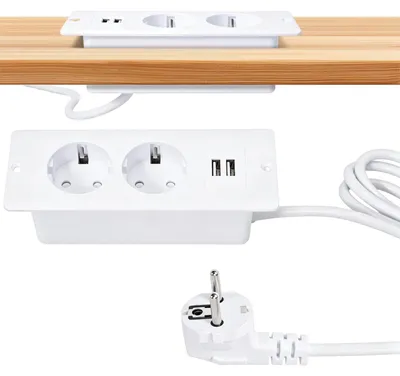 Obrázek produktu pro Stolní deska, zásuvka, prodlužovací kabel s 2 zásuvkami a 2 USB porty