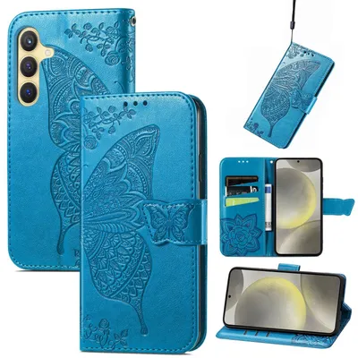 Produktbild von Für Samsung Galaxy S25 FE 5G Kunstleder Wallet Handy Tasche Schmetterling Design Hülle Etuis Blau