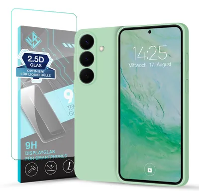 Produktbild von Hülle für Samsung Galaxy S26 FE mit 9H Displayglas Displayschutz Case Cover Bumper Smartphone Softgrip Schutzhülle Farbe: Türkis