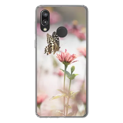 Produktbild von MuchoWow® Handyhülle Schutzhülle Hülle für Huawei P20 Lite (2020) Schmetterling - Blume - Rosa Silikon Softcase Handy Hülle - Kartenhalter