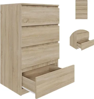 Produktbild von YUMEBLY | Kommode BASIC mit 4 Schubladen, 61x97x40 cm – Funktionale Kommode / Regalkorpus für Wohnzimmer, Schlafzimmer und Büro | Sonoma-Eiche
