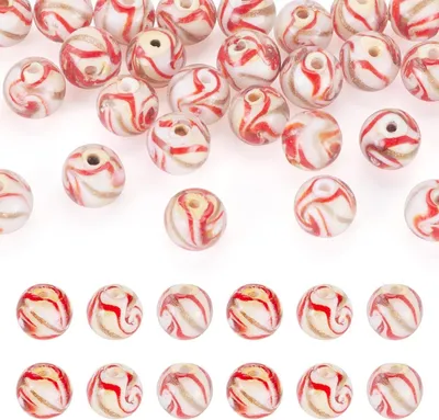 Productafbeelding van Glaskralen 30 Stuks - Ronde Gouden Zandkralen - Handgemaakte Lampwork Kralen - 10 mm - Sieraden Maken - Hoogwaardig Materiaal