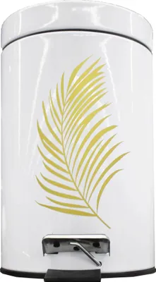 Produktbild von Kosmetikeimer ORBELLA aus Metall, weiß-goldfarben mit Federmotiv, 3 Liter
