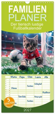 Produktbild von Familienplaner 2027 - Der tierisch lustige Fußballkalender mit 5 Spalten (Wandkalender, 21 x 45 cm) CALVENDO