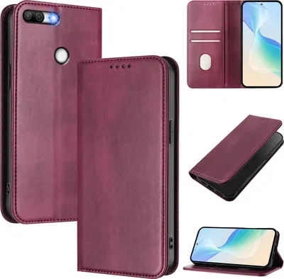 Image de Etui pour Honor 9 Lite, étui en cuir vintage avec protection RFID, fentes pour cartes, support Rouge