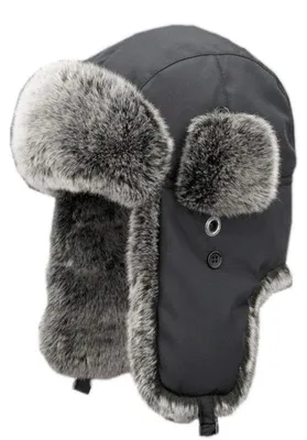 Immagine prodotto di Cappello da neve invernale con fodera in ecopelliccia e paraorecchie, colore nero