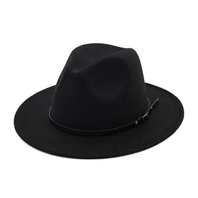 Produktbild von Jazz Cap Breite Krempe Atmungsaktiv Einfarbig Fedora Hut Winter Floppy Frauen Cap Streetwear-Schwarz