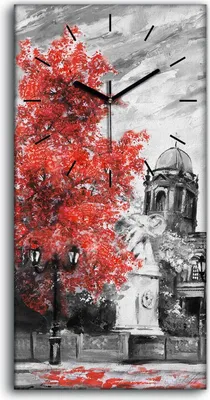 Produktbild von Wanduhr Leinwand Bild Uhr Quarz 30x60 Berlin Straße Paar Regenschirm Bäume - schwarze Hände