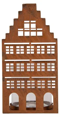 Immagine prodotto di Candeliere per tealight Clayre & Eef, modello "Haus", 12x12x24 cm, colore marrone, materiale: metallo