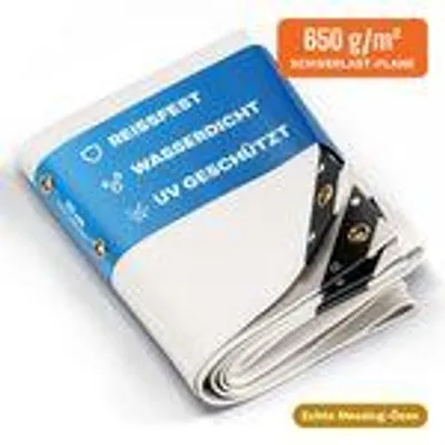 Produktbild von UMBRELLA® Abdeckplane 650 g/m² 8x12 m (96 m²) Weiß – 100 % wasserdicht, UV-beständig, reißfest, Messing-Ösen – für LKW, Holz, Pool & Garten