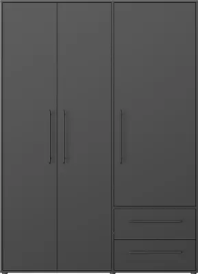 Produktbild von Drehtürenschrank >MOKKARIS< 3 Türen, 2 Schübe, in Schwarz - 144,4x200,1x58,8cm (BxHxT)