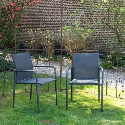 Image de Lot de 2 fauteuils de jardin aluminium gris textilène MODULO