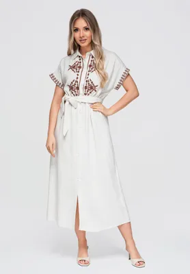 Produktbild von LARICA Kleid Midi Freizeitschnitt OW-DLR-E0012 beige/coffee M/L