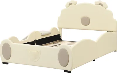 Produktbild von Flieks Kinderbett 140x200cm mit Rutsche, Kinderbett mit Rausfallschutz und Lattenrost, Bodenbett Spielbett mit Treppe, Klassisches Bett Kinder, PU