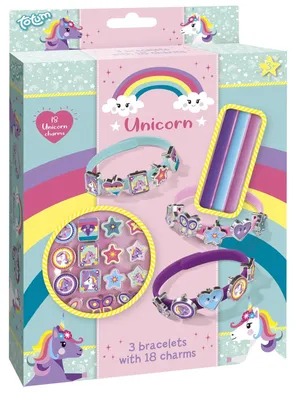 Image de Kit de création bracelets perles breloques - 3 couleurs - 18 breloques - Motifs licorne