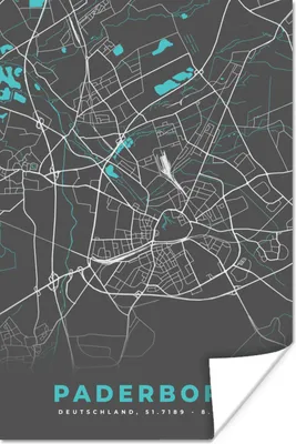 Produktbild von MuchoWow® Poster Karte - Paderborn - Blau - Stadtplan - Deutschland 120x180 cm - Kunstposter