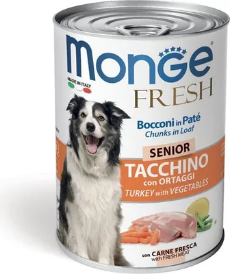 Imagen del producto de Monge Senior Dog, paté fresco de pavo con verduras, 400g