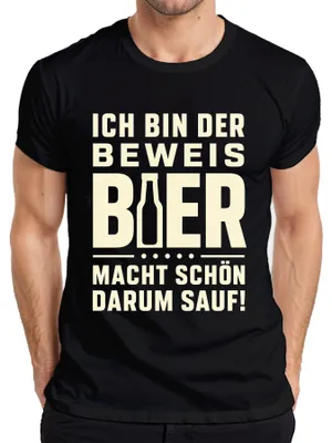 Productafbeelding van "Ik ben het bewijs: bier maakt je mooi," grappig heren T-shirt, zwart, maat XL