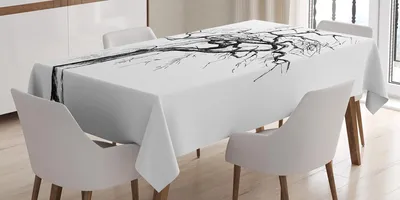 Obrázok produktu pre ABAKUHAUS Stromový obrus, ilustrácia jesenného stromu so sušenými kvetmi, dramatický mystický prírodný potlač, 140 x 170 cm, biela čierna