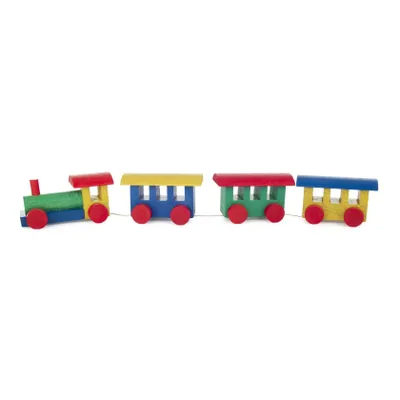 Immagine prodotto di Treno giocattolo in legno, locomotiva con 3 vagoni, colori assortiti, dimensioni: 22x3xcm, nuovo