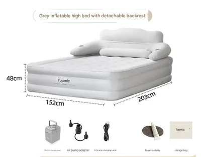Immagine prodotto di Materasso gonfiabile - Pompa integrata - Gonfiaggio automatico - 152x203x48 cm - Materiale EVA - Per il campeggio e la casa - Grigio
