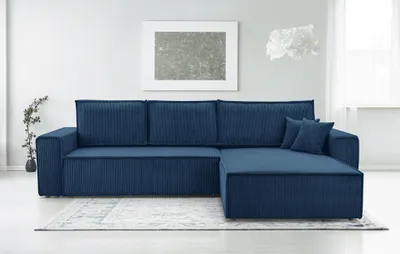 Produktbild von AX LIVING Blau Cord Couch L Form – Cedria L+R Wohnlandschaft 287cm