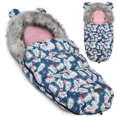 Produktbild von Winterfußsack Kinderfußsack Fußsack Schlafsack Elmi Schlitten Blau mit Flamingos
