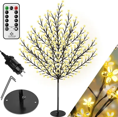 Produktbild von KESSER® Kirschblütenbaum mit Fernbedienung | Lichterbaum Indoor Outdoor Metallfuß Stabil | Weihnachten Beleuchtung Leuchtbaum  Warmweiß