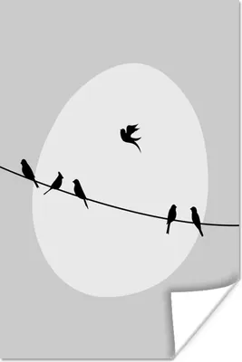 Produktbild von MuchoWow® Poster Vögel - Schwarz - Weiß 40x60 cm - Plakate für die Wand - Poster Babyzimmer
