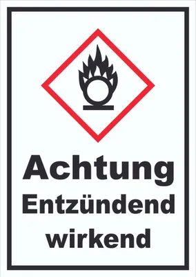 Produktbild von Schild Entzündend wirkend Brandfördernd Flamme hochkant A6 Rückseite selbstklebend