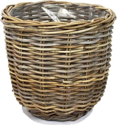 Produktbild von VAN DER LEEDEN Rattan Übertopf Grau konisch mit Folienauskleidung Ø 36 cm