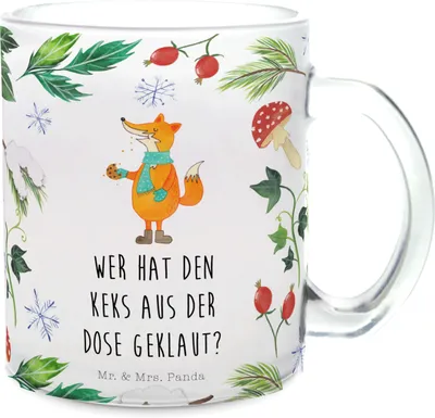 Produktbild von Mr. & Mrs. Panda Trinkglas Fuchs Keksdose - Transparent - Geschenk, Weihnachten, Glasbecher, Teetasse, Teeglas, Haferl, Tee Tasse, Pott