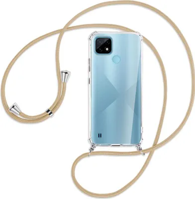 Produktbild von Handykette Backcover-Schutzhülle mit Band (Metall silberfarben) für Realme C21 (RMX3201) - caramel