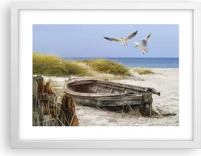 Produktbild von Gerahmtes Poster - Weißer Rahmen - Strand Möwen £ódŸ - 40x30 cm - Wand Bild - Wanddeko - Wandbilder - Kunstposter - Wandposter - Bilderrahmen - Bilder - Kunstdruck - Wandbild - P2WAA40x30-4170