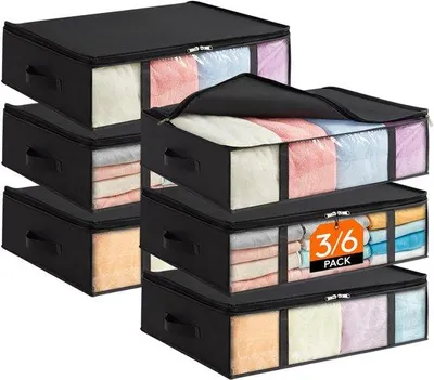 Produktbild von Ibenzoa® Unterbett-Boxen mit Sichtfenster & verstärkten Griffen – 3er-Set, 60×45×15 cm, 40 L, mit Reißverschluss