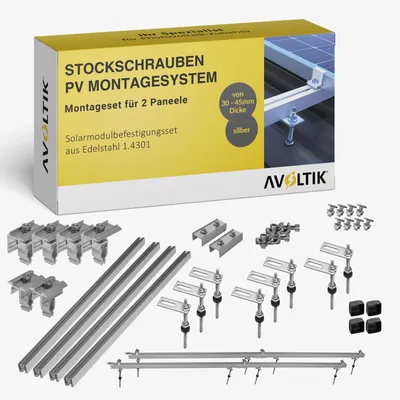 Produktbild von Avoltik Stockschrauben Blechdach PV Montagesystem Befestigung für 2 Paneele in Silber