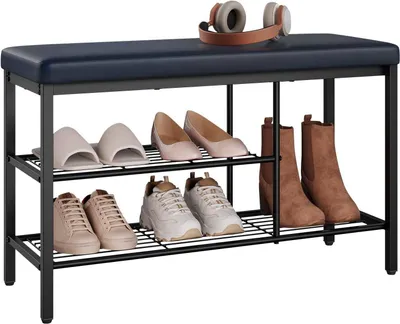 Produktbild von WOLTU Schuhbank mit Sitzfläche, Schuhregal mit Sitzbank | 3 offene Fächer für Stiefel Schuhe, 80x50x30 cm, Schwarz