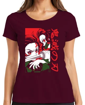 Produktbild von Kimetsu no Yaiba Nezuko Katana Anime Manga Japan Geschenk Cosplay Damen T-Shirt, Burgundy, M
