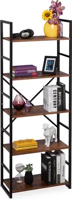 Immagine prodotto di Libreria Relaxdays a 5 ripiani, stile industriale, A x L x P: 158,5 x 60 x 30 cm, MDF e metallo, scaffale per raccoglitori da ufficio, marrone/nero
