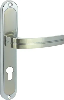 Produktbild von DOMINO Türgriff 72 Drückergarnitur PZ - Profilzylinder Set | Türklinke für Zimmertür, Bürotür, Kellertür & Innentür | L-Form | Türbeschläge aus Aluminiuml | Chrom Nickel Türdrückergarnitur  DEKAN M6/M9