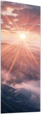 Produktbild von Glasbild 60x150cm in XXL für Wohnzimmer, Schlafzimmer Motiv Sonnenaufgang Berge