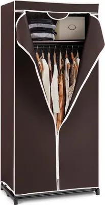 Produktbild von GOPLUS Kleiderschrank Stoff, Stoffschrank mit Reißverschluss & Kleiderstange, Stoffkleiderschrank klappbar für Schlafzimmer, 74 x 50 x 172 cm (Braun)