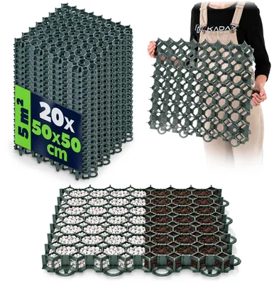 Immagine prodotto di Reti per prato in plastica KADAX, 50 x 50 cm, 6 m², griglie per prato, struttura a nido d'ape, pannelli per paddock, piastrelle per prato (verdi, quadrate, 24 pezzi)