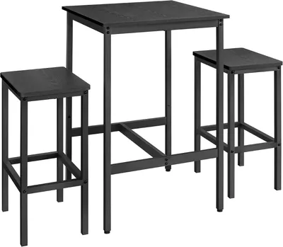 Productafbeelding van Bartafel met 2 barkrukken - Barset voor de keuken - Spaanplaat met stalen frame - Tafel 60 x 60 x 90 cm
