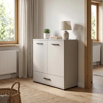 Produktbild von Masseno Kommode ALBANO 90 cm Sideboard mit 1 Schubladen und 2 Türen für Wohnzimmer Schlafzimmer Modern 90x40x83 cm Kaschmir